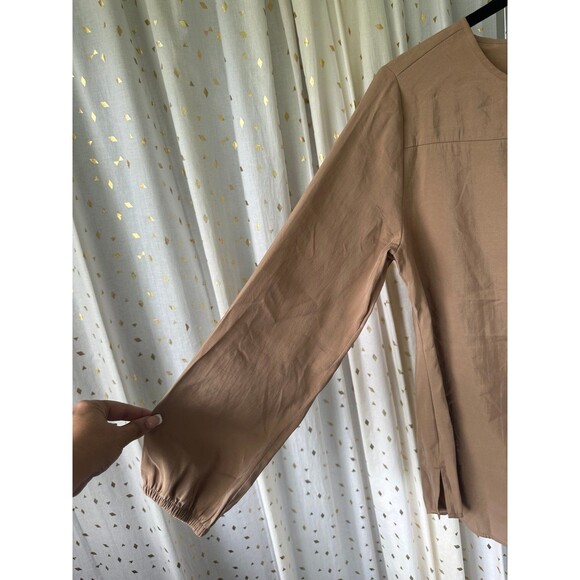 Chico Front Tassel Tie Solid Peasant Style Long Sleeve Elastic Wrist Blouse US 4 - Picture 3 of 6